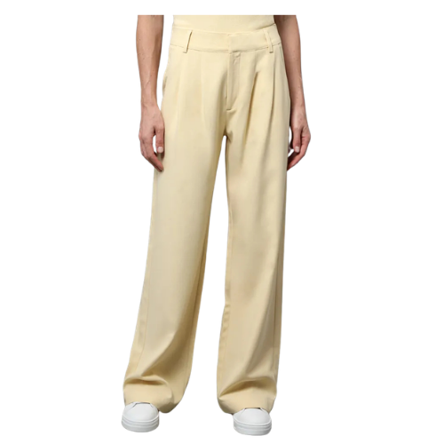 Calça Pantalona Linho Misto Calvin Klein Amarelo Manteiga